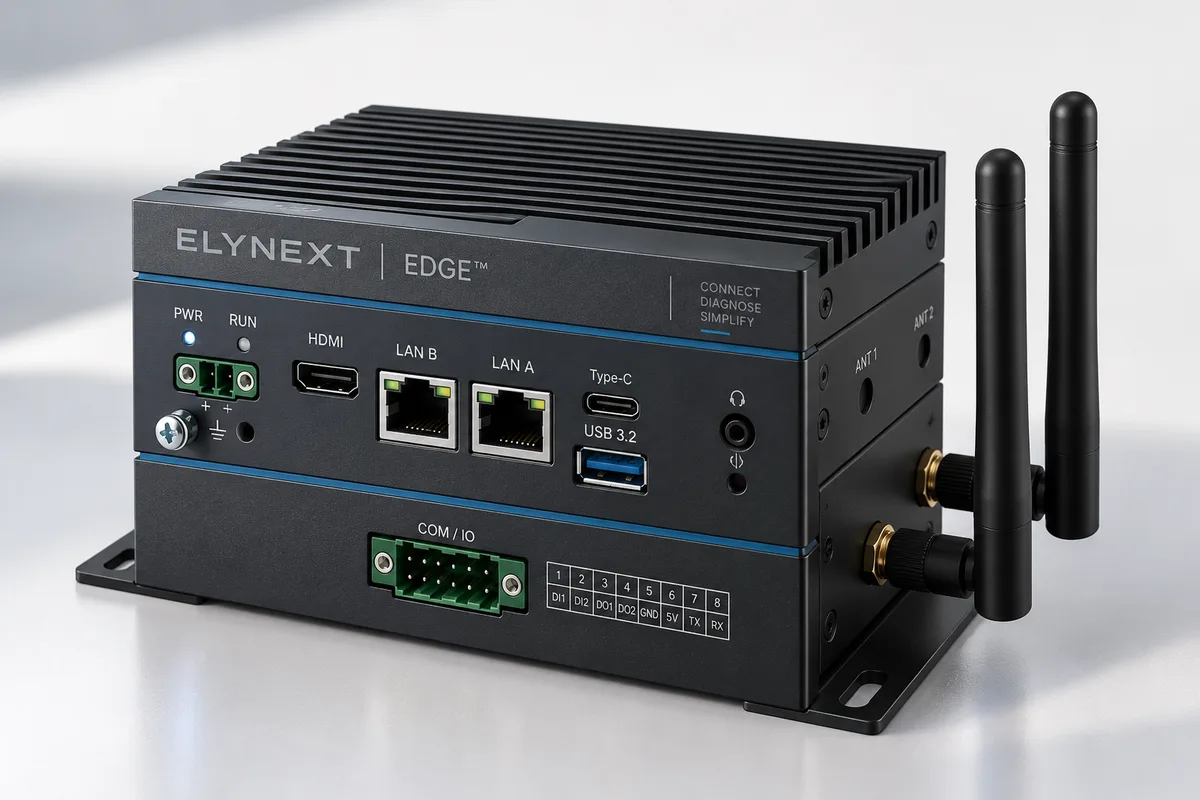 Dispositivo Elynext Edge per collegare strumenti diagnostici locali al percorso digitale dello studio.